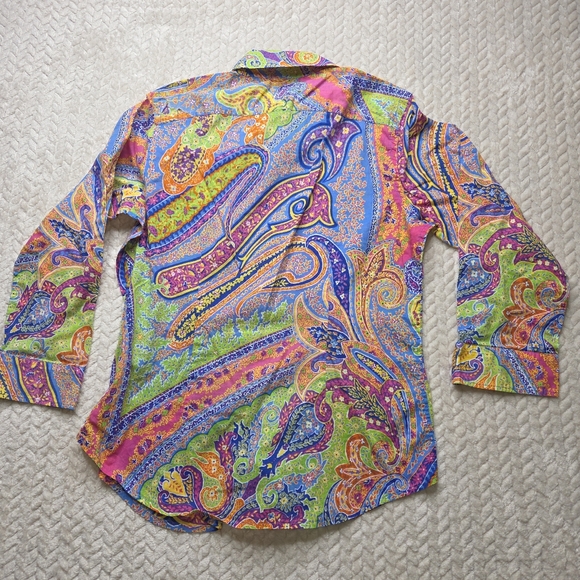 Lauren Ralph Lauren Petite Paisley Print 3/4 Sleeve Button Up Shirt Women's PXS - Picture 3 of 7